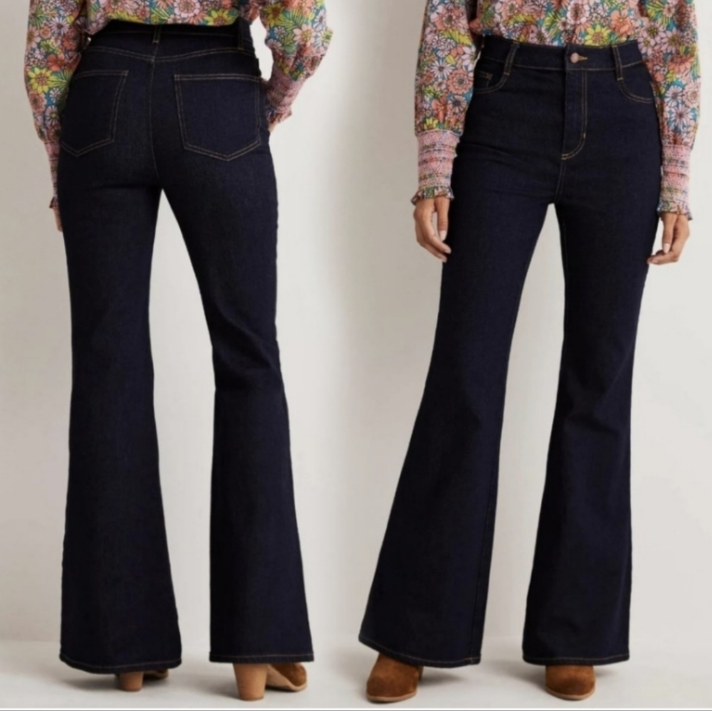 Boden Denim High Rise Flare Jeans Stretch Heavy Weight Dark Indigo Wash 10 NWT